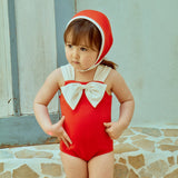 Ribbon Swimsuit & Bonnet Set_ Red