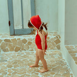 Ribbon Swimsuit & Bonnet Set_ Red