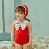 Ribbon Swimsuit & Bonnet Set_ Red