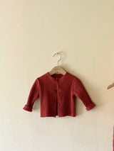Red Cotton Ribbed Cardigan