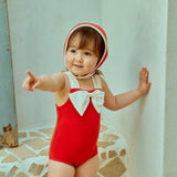 Ribbon Swimsuit & Bonnet Set_ Red