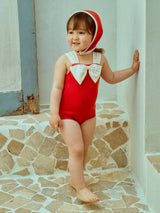 Ribbon Swimsuit & Bonnet Set_ Red