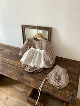 Hazel Check Dress Romper & Bonnet Set