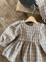 Hazel Check Dress Romper & Bonnet Set
