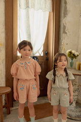Florence Embroidered Blouse & Shorts Set_ Khaki