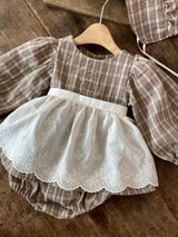Hazel Check Dress Romper & Bonnet Set