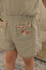 Florence Embroidered Blouse & Shorts Set_ Khaki
