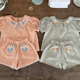 Florence Embroidered Blouse & Shorts Set_ Khaki