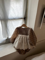 Hazel Check Dress Romper & Bonnet Set