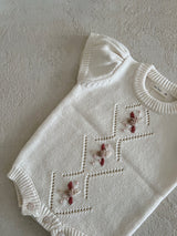 Over Flower Knit Romper