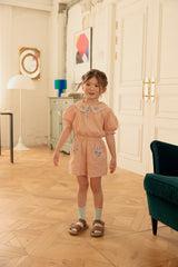Florence Embroidered Blouse & Shorts Set_ Orange Pink