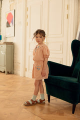 Florence Embroidered Blouse & Shorts Set_ Orange Pink