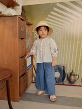 Denim Blue Lace Linen Pants_ Dark blue