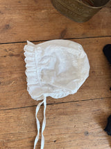 White Cotton Ribbon Frill Bonnet