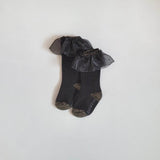 Organza Frill Socks & Knee Socks Set_Black