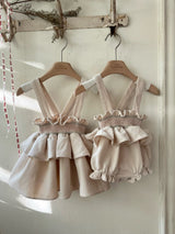 Smocked Frill Suspender Romper_ 2 Colours