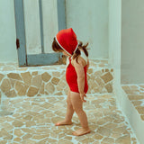 Ribbon Swimsuit & Bonnet Set_ Red