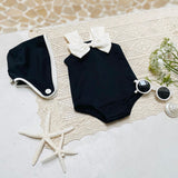 Ribbon Swimsuit & Bonnet Set_ Black