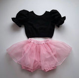 Black Pink Blouse & Skort Set