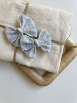Mini Eyelet Lace Bow Clip Set _Blue