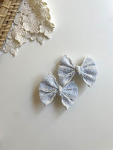 Mini Eyelet Lace Bow Clip Set _Blue