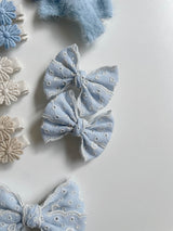 Mini Eyelet Lace Bow Clip Set _Blue