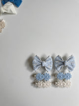 Mini Eyelet Lace Bow Clip Set _Blue