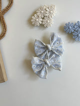 Mini Eyelet Lace Bow Clip Set _Blue