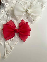 Belle Triple Organza Bow Clip _Red