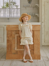 Rose Frill Blouse & Shorts Set _Beige