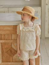 Rose Frill Blouse & Shorts Set _Beige