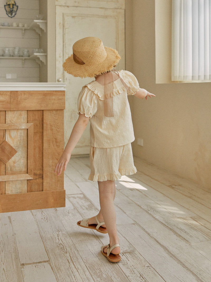 Rose Frill Blouse & Shorts Set _Beige