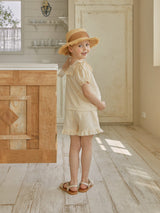 Rose Frill Blouse & Shorts Set _Beige