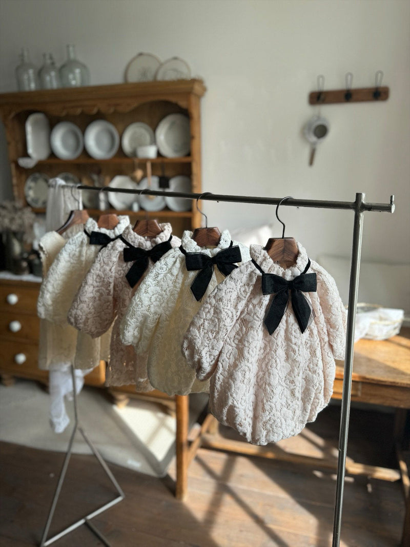 Lace Ribbon Romper _Beige Pink