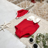 Ribbon Swimsuit & Bonnet Set_ Red