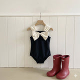 Ribbon Swimsuit & Bonnet Set_ Black