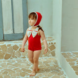Ribbon Swimsuit & Bonnet Set_ Red