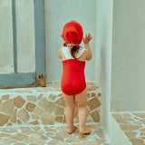Ribbon Swimsuit & Bonnet Set_ Red