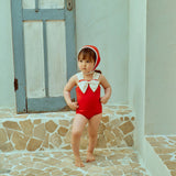 Ribbon Swimsuit & Bonnet Set_ Red