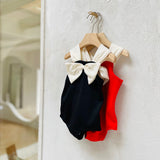 Ribbon Swimsuit & Bonnet Set_ Red