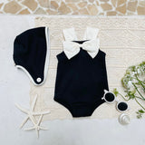 Ribbon Swimsuit & Bonnet Set_ Black