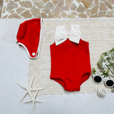 Ribbon Swimsuit & Bonnet Set_ Red