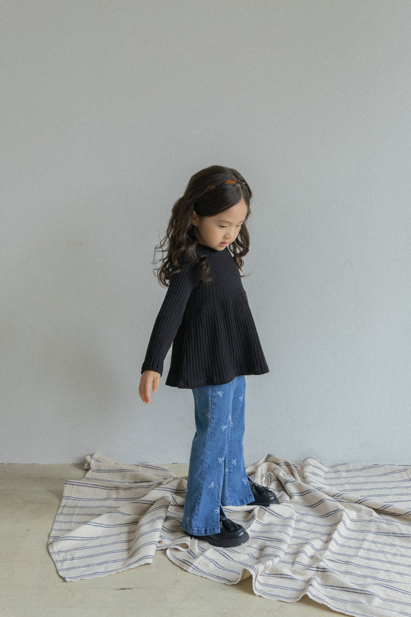 Ribbon Embroidered Boots Cut Pants