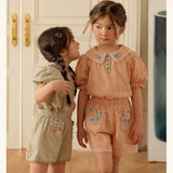 Florence Embroidered Blouse & Shorts Set_ Khaki