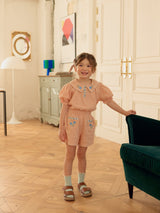 Florence Embroidered Blouse & Shorts Set_ Orange Pink