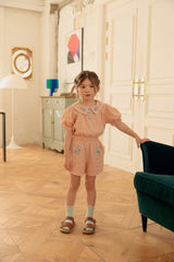 Florence Embroidered Blouse & Shorts Set_ Orange Pink