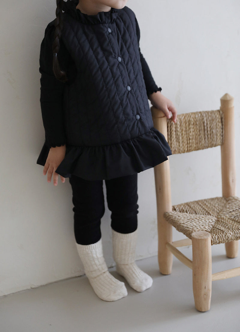 Frill Quilted Vest _ Black