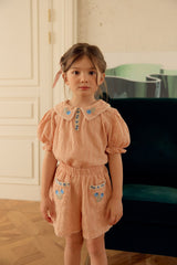 Florence Embroidered Blouse & Shorts Set_ Orange Pink