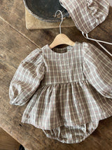 Hazel Check Dress Romper & Bonnet Set