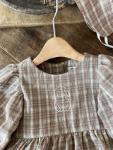 Hazel Check Dress Romper & Bonnet Set